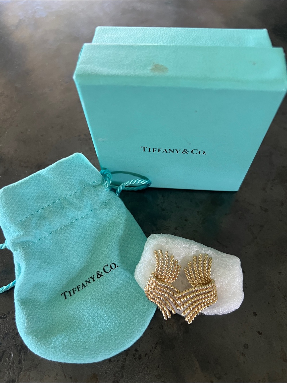 Tiffany & Co. vintage Schlumberger 18k rope motif gold earrings.